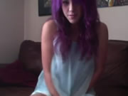 Purple hair girl masturbates to orgasm